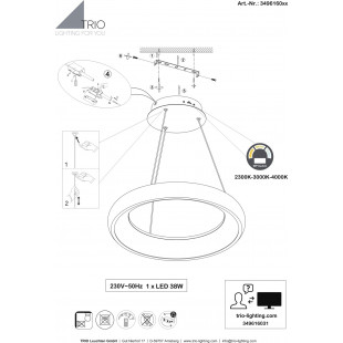 Lampa wisząca okrągła z regulacją barwy światła Cardona LED 62cm biały mat Trio