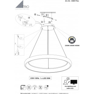 Lampa wisząca okrągła z regulacją barwy światła Cardona LED 75cm czarny mat Trio