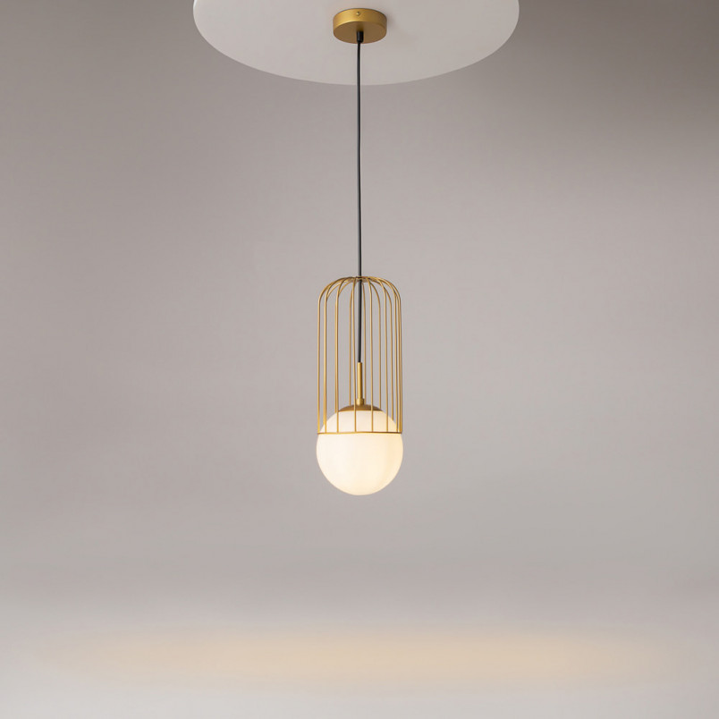 Lampa wisząca szklana kula glamour Telford 15cm biało-złota Maytoni