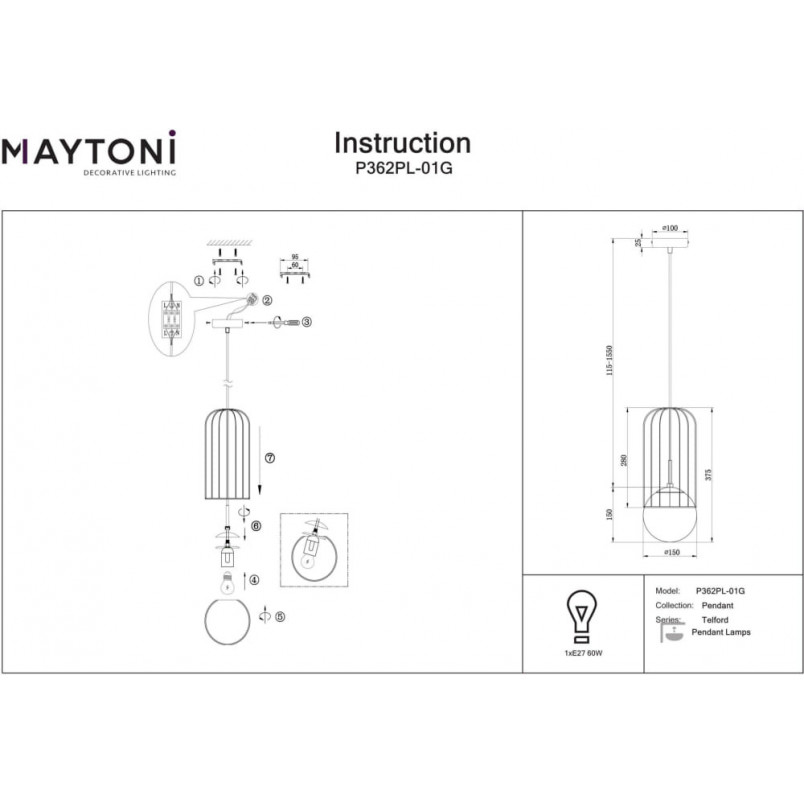 Lampa wisząca szklana kula glamour Telford 15cm biało-złota Maytoni