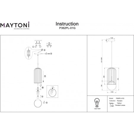 Lampa wisząca szklana kula glamour Telford 15cm biało-złota Maytoni