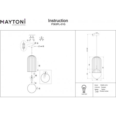 Lampa wisząca szklana kula glamour Telford 20cm biało-złota Maytoni