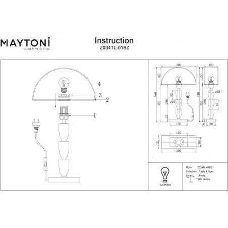 Lampa na komodę hampton Prima biały / mosiądz Maytoni