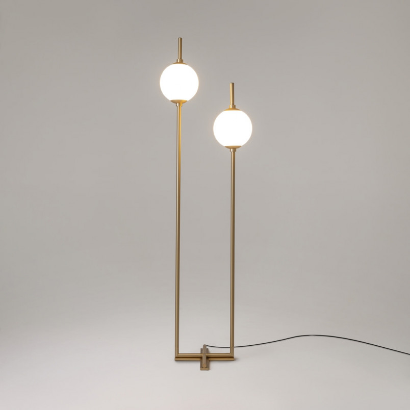 Lampa podłogowa 2 szklane kule The Sixth Sense 150cm biały / mosiądz Maytoni