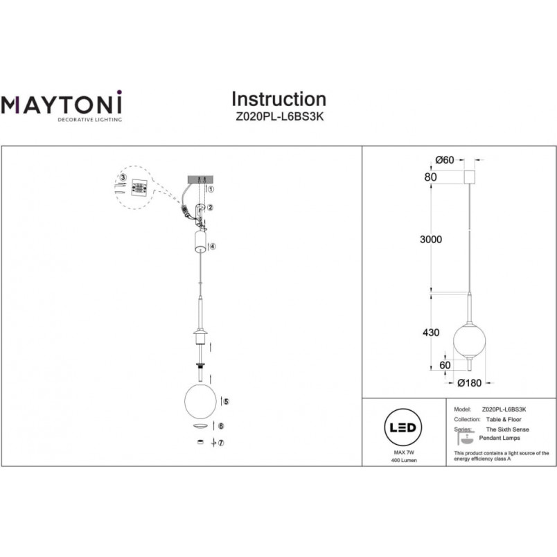 Lampa wisząca szklana kula The Sixth Sense 18cm biały / mosiądz Maytoni