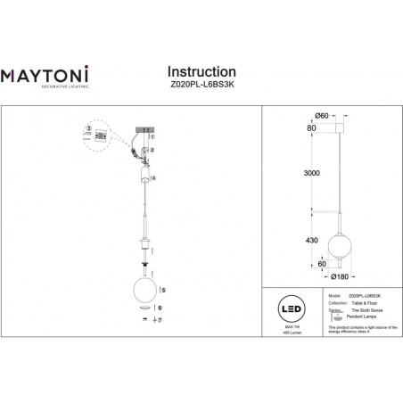 Lampa wisząca szklana kula The Sixth Sense 18cm biały / mosiądz Maytoni