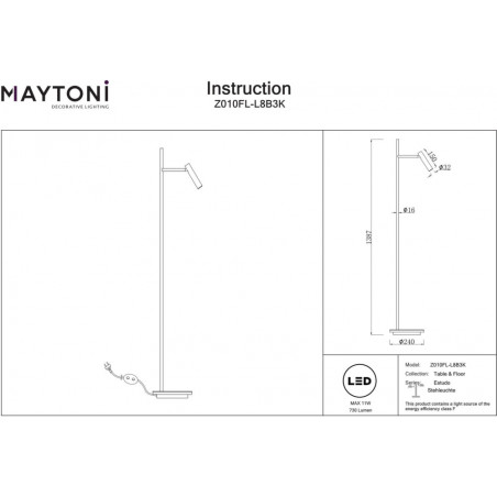 Lampa podłogowa minimalistyczna Estudo LED czarna Maytoni