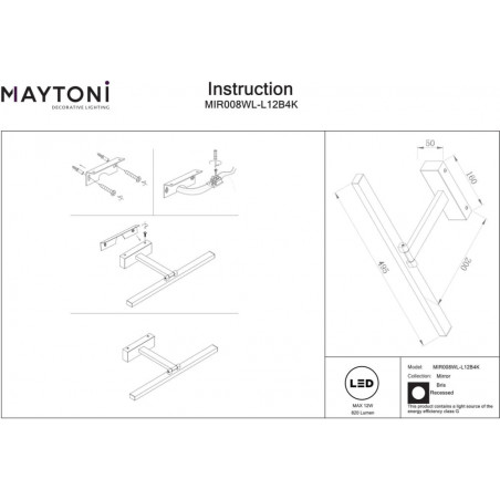 Kinkiet nad lustro Bris LED 4000K 49,5cm czarny Maytoni
