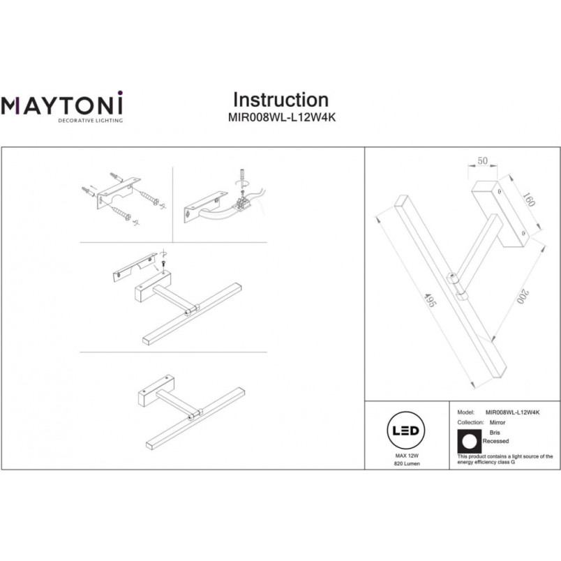 Kinkiet nad lustro Bris LED 4000K 49,5cm biały Maytoni