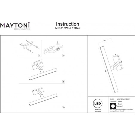 Kinkiet nad lustro Decart LED 4000K 55cm czarny Maytoni