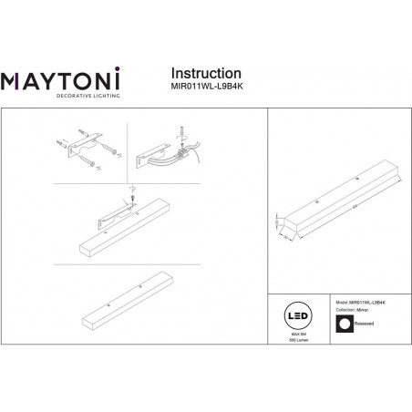 Kinkiet łazienkowy podłużny Orion LED 4000K 40cm czarny Maytoni