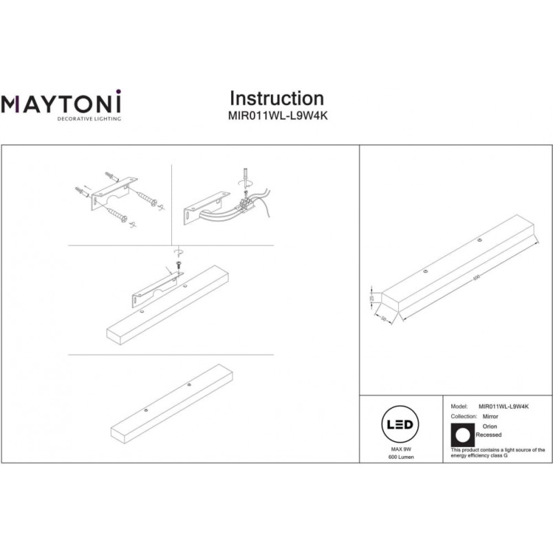 Kinkiet łazienkowy podłużny Orion LED 4000K 40cm biały Maytoni