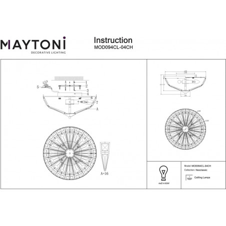 Plafon kryształowy Facet 39,6cm przeźroczysty / chrom Maytoni