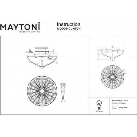 Plafon kryształowy Facet 48,6cm przeźroczysty / chrom Maytoni