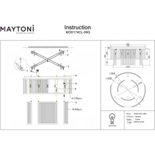 Plafon szklany hampton Frame 55,4cm przeźroczysty / złoty Maytoni