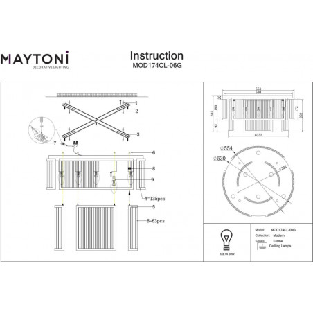 Plafon szklany hampton Frame 55,4cm przeźroczysty / złoty Maytoni