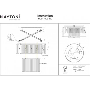 Plafon szklany hampton Frame 65cm przeźroczysty / złoty Maytoni