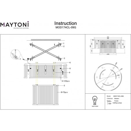 Plafon szklany hampton Frame 65cm przeźroczysty / złoty Maytoni