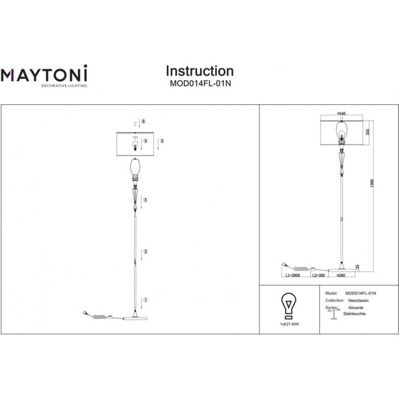 Lampa podłogowa z abażurem hampton Alicante 158cm biały / nikiel Maytoni