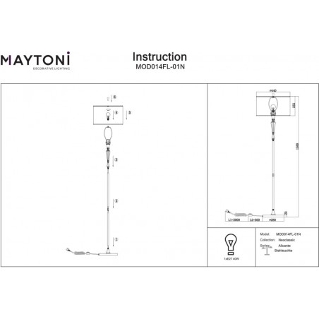 Lampa podłogowa z abażurem hampton Alicante 158cm biały / nikiel Maytoni