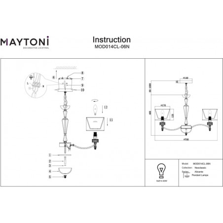 Żyrandol wiszący z abażurami hampton Alicante VI 70cm biały / nikiel Maytoni