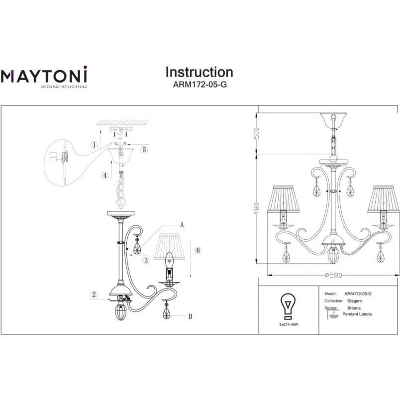 Żyrandol wiszący antyczny Brionia 58cm kremowy Maytoni