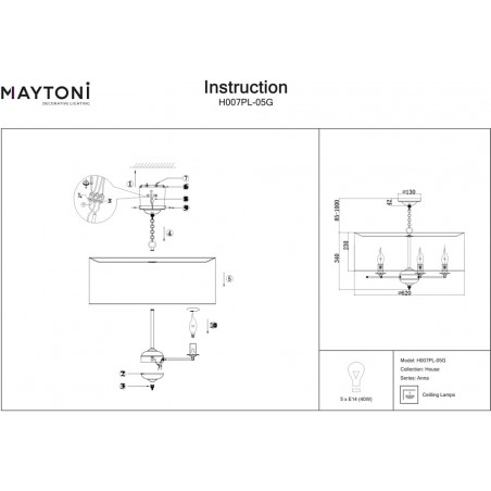 Lampa wisząca hampton z abażurem Anna 62cm beżowo-złota Maytoni