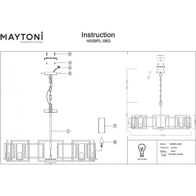 Lampa wisząca hampton Bowi 87,5cm złota Maytoni