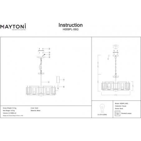 Lampa wisząca hampton Bowi 65,6cm złota Maytoni