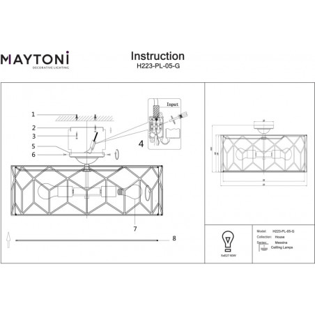 Plafon z dekoracyjnym abażurem Messina 57cm beżowo-złoty Maytoni