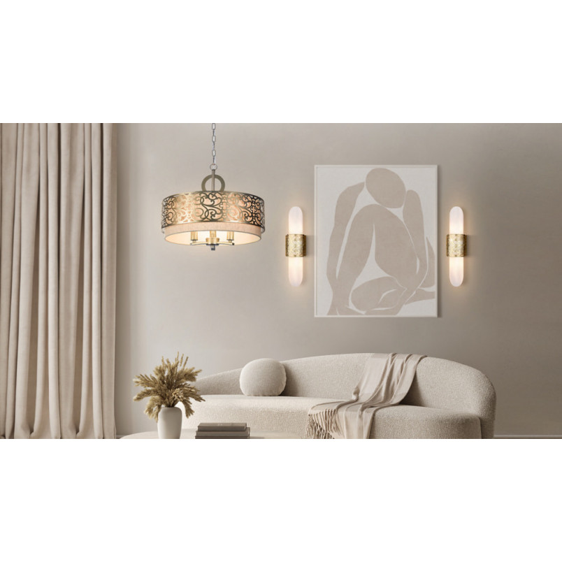 Lampa orientalna z abażurem Venera 46,4cm mosiądz / len Maytoni