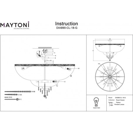 Plafon kryształowy Palace 100cm antyczny złoty Maytoni