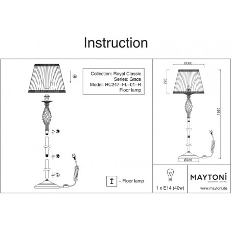 Lampa podłogowa antyczna z abażurem Grace beż / brąz Maytoni