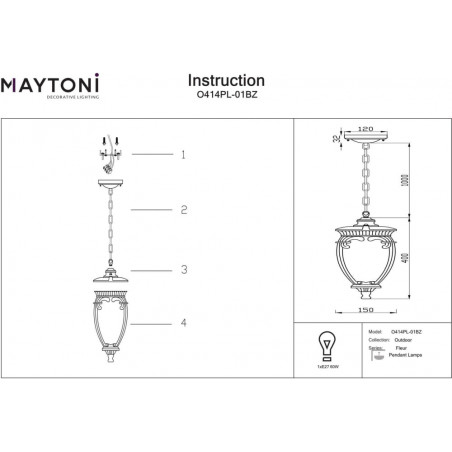 Lampa ogrodowa wisząca retro Fleur 15cm antyczny brąz Maytoni