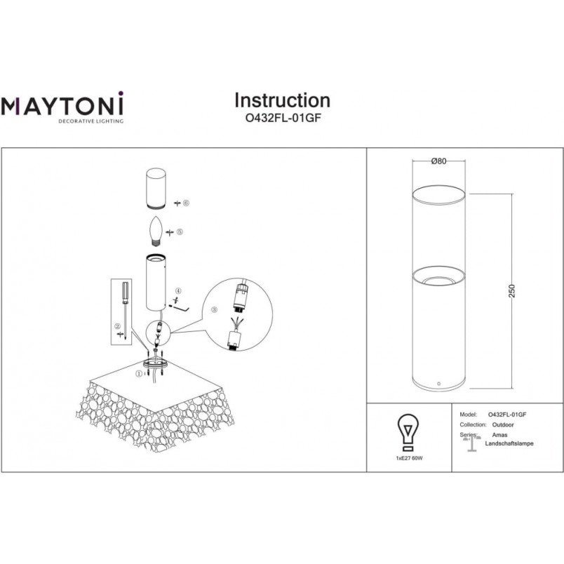 Lampa ogrodowa stojąca Amas 25cm grafitowa Maytoni