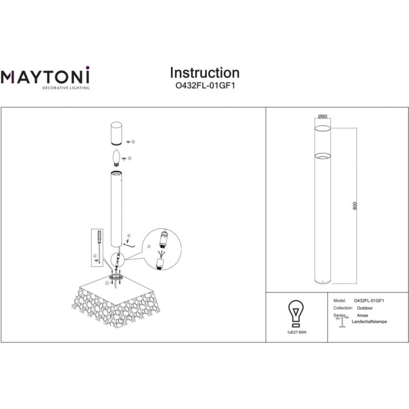 Lampa ogrodowa stojąca Amas 80cm grafitowa Maytoni