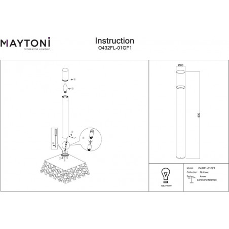Lampa ogrodowa stojąca Amas 80cm grafitowa Maytoni