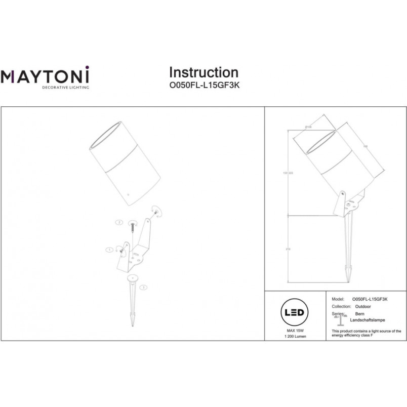 Reflektor ogrodowy Bern LED 3000K 10,8cm grafitowy Maytoni