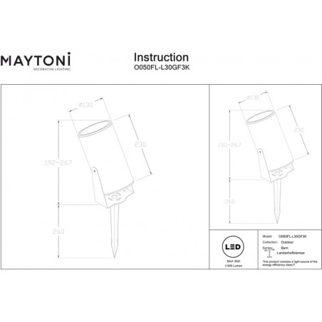 Reflektor ogrodowy Bern LED 3000K 13cm grafitowy Maytoni