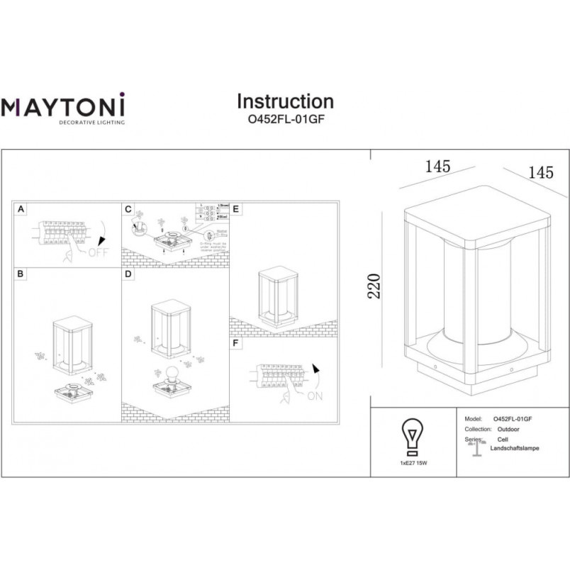 Lampa zewnętrzna stojąca loft Cell 22cm grafitowa Maytoni