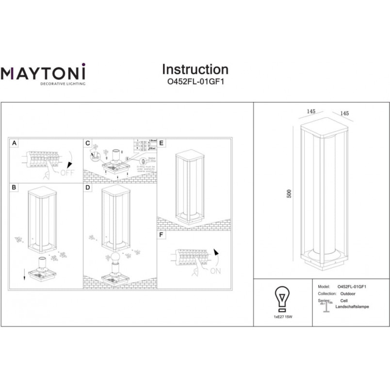 Lampa zewnętrzna stojąca loft Cell 50cm grafitowa Maytoni