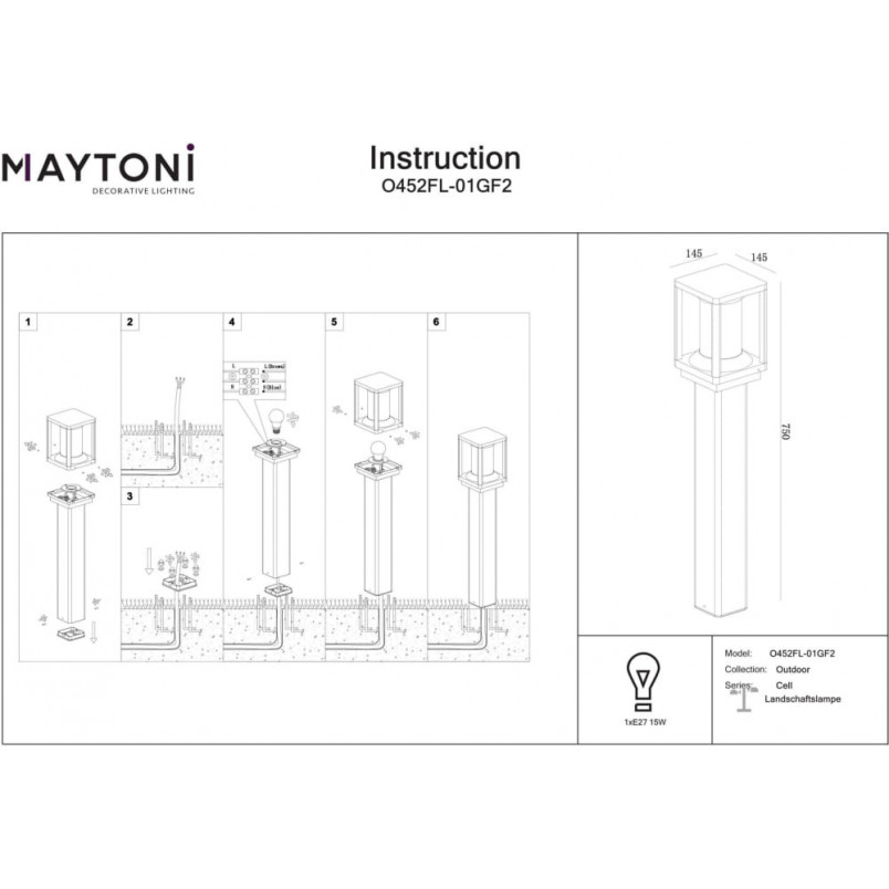 Lampa zewnętrzna stojąca loft Cell 75cm grafitowa Maytoni