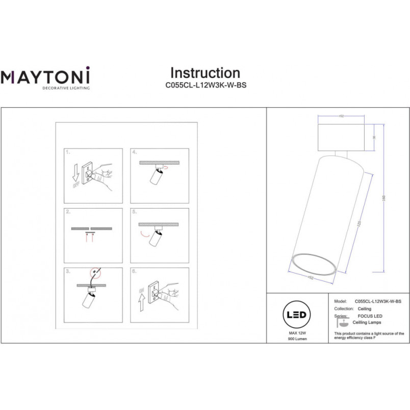 Reflektor sufitowy Focus LED 3000K 5,2cm mosiężny Maytoni
