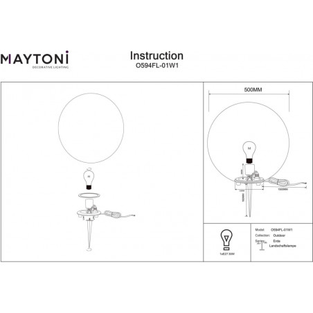 Lampa ogrodowa kula Erda 50cm biała Maytoni