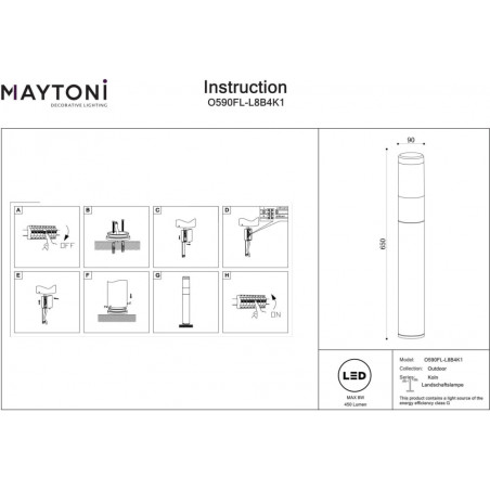 Lampa ogrodowa stojąca Koln LED 4000K 65cm czarna Maytoni