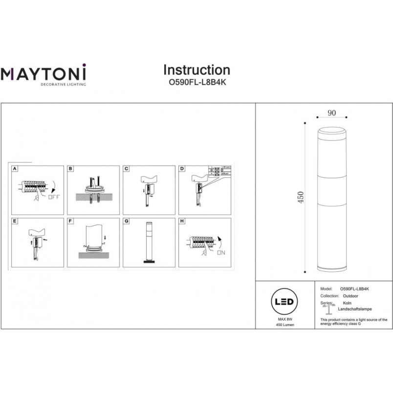 Lampa ogrodowa stojąca Koln LED 4000K 45cm czarna Maytoni
