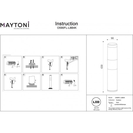 Lampa ogrodowa stojąca Koln LED 4000K 45cm czarna Maytoni