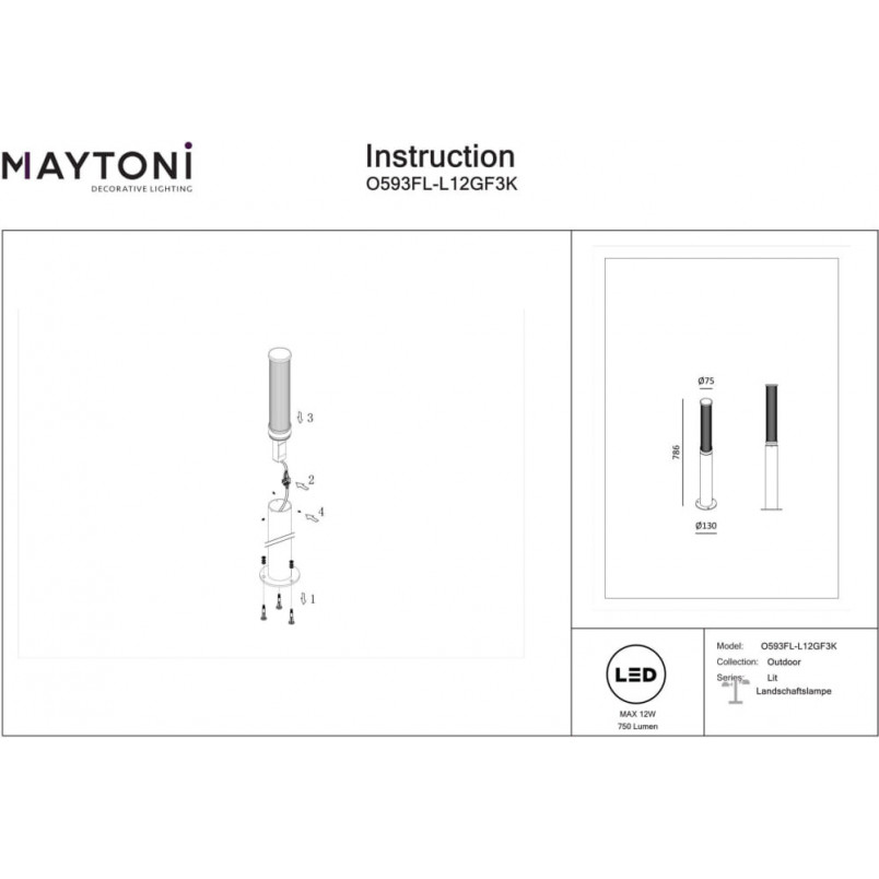 Lampa zewnętrzna stojąca Lit LED 3000K 78,5cm grafitowa Maytoni