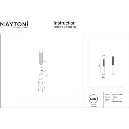 Lampa zewnętrzna stojąca Lit LED 3000K 78,5cm grafitowa Maytoni