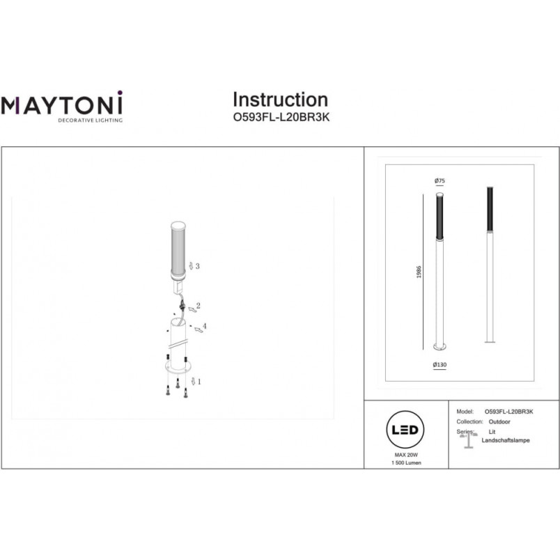 Lampa zewnętrzna stojąca Lit LED 3000K 198,6cm brązowa Maytoni